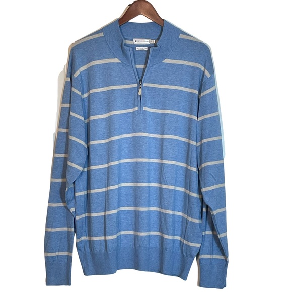 NWOT Peter Millar Silk Cotton Cashmere Blend Pullover Blue White Striped Sz XL